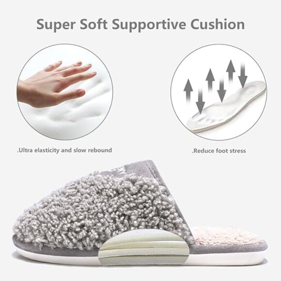 Cozy Fuzzy Slippers for Women Indoor and Outdoor Non Slip Memory Foam House Shoe - Picture 2 of 6